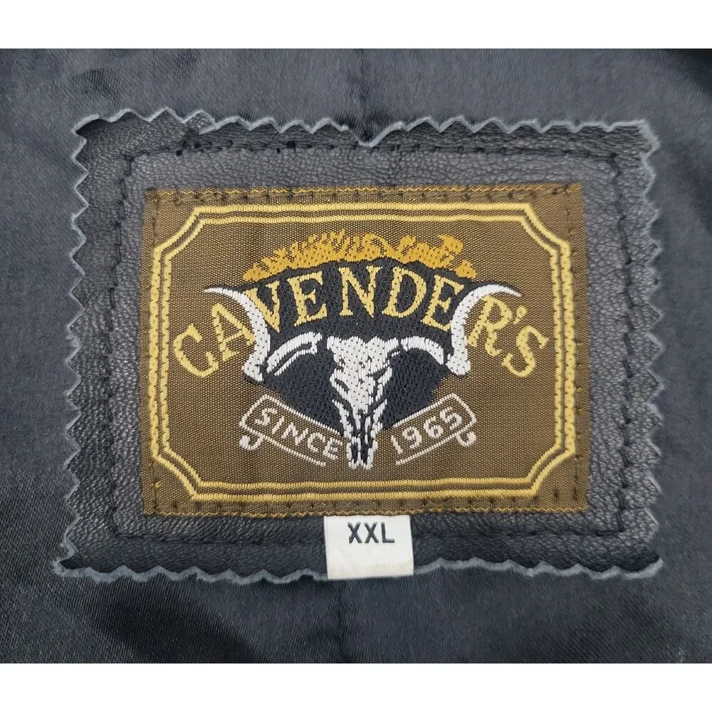 Cavender's Mens Leather Vest Western Ranch Cowboy Biker XXL Black Button Front